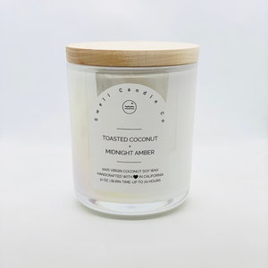 Coconut Soy Candle | Wooden Wick Candle | Toasted Coconut + Midnight Amber Scented Candle | Hand Poured Candle