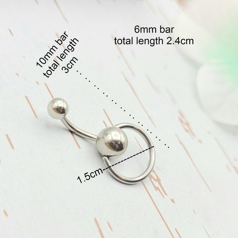 14G O Ring Stainless Steel Belly Ring. 6mm Bar O Dangle Belly Etsy