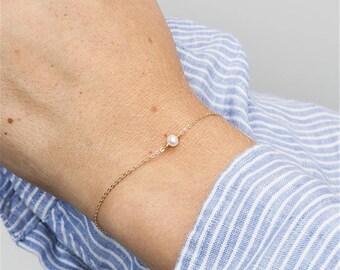 5mm 3mm Pearl Bracelet.  5mm Pearl with Disk Bracelet. 3mm Pearl with Disk Braceelet. Initial Disk with Pearl Bracelet.