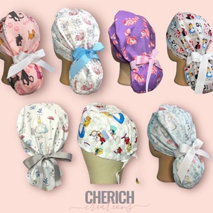 Scrub Caps CRNA | Disney Alice in Wonderland Surgical Cap | Cheester Cat | Ponytail Scrub Cap | Cats | Long Hair Scrub Caps | Euro Scrub