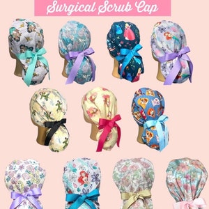 Scrub Caps Disney Princess | Ponytail Surgical Cap | Pediatrician |Dental Scrub Caps | Surgeons | Nurses | Euro Cap | Long Hair Scrub Cap