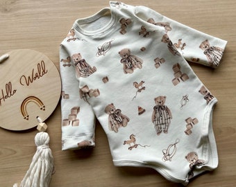Frühchen Body: Neugeborenen Langarm Strampelanzug, Teddybär Print