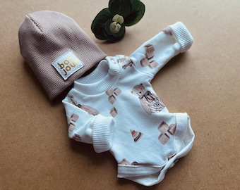 Reborn Doll Bodysuit & Beanie Set: 12-inch Micro Preemie Outfit