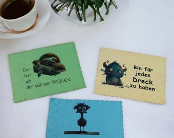 Dishcloths, wipes, and cleaning cloths with a funny saying, washable