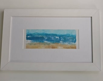 Rainbow monotype gel print original one off mounted framed shimmer A4