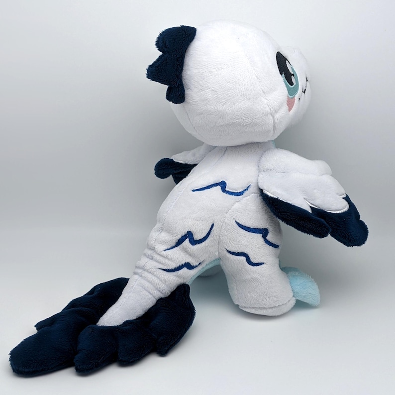 Pyro Raptor Teddy Raptor Plushie White and Navy Blue Feathered Velociraptor Dinosaur ...