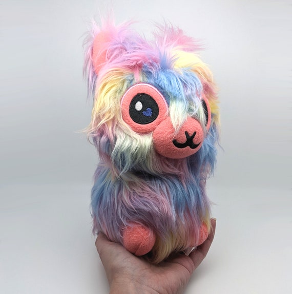 Alpaca Plushie Pink with Pastel Rainbow Fur Llama Stuffie