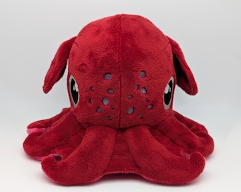 Dumbo Octopus Plushie Red and Pink Minky Stuffie Sewn Embroidered Sea Creature Plush Stuffed Animal