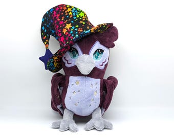 Owl Wizard Plushie Purple Witch Celestial Witches Hat Stuffie Soft Plush Minky