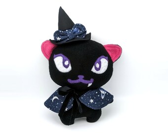 Black Witch Cat Plushie Celestial Familiar Stuffie