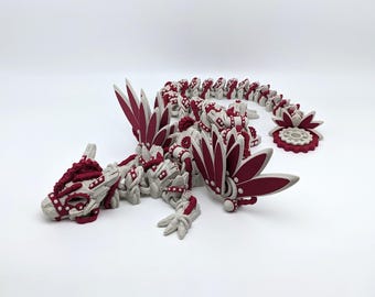 Steampunk Dragon 3D Printed Winged Serpent Articulated Fidget Spinner Maroon and Bone White