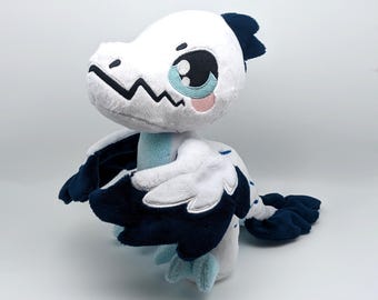 Raptor Plushie White and Navy Blue Feathered Velociraptor Dinosaur Stuffie Pyroraptor Soft Plush Minky