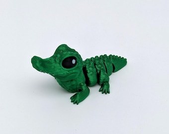 Mini Crocodile 3D Printed Green Silk Articulated Hatchling PLA