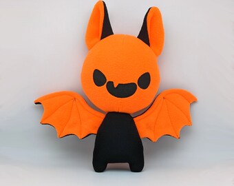 Jack O'Lantern Bat Plushie Pumpkin Bat Stuffie Orange and Black Bat Plush