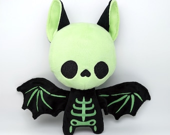 Skeleton Bat Plushie Black and White Bat Minky Stuffie