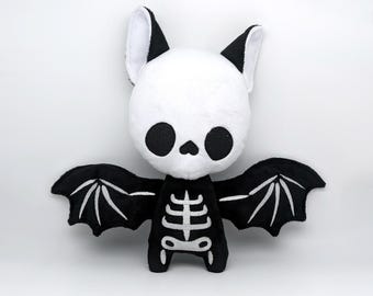Skeleton Bat Plushie Black and White Bat Minky Stuffie