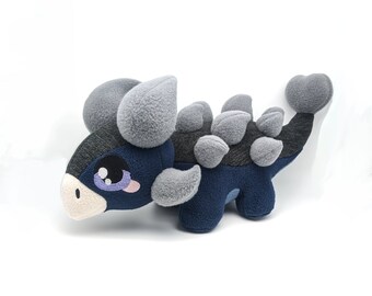 Ankylosaurus Plushie Navy Blue Dinosaur Stuffie Gray Anky Plush Stuffed Animal
