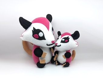 Pink Opossum Plushies Mama and Baby