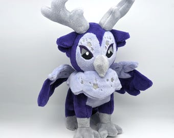 Purple Owl Hippogriff Plushie: Silver Accents, Mythical Creature