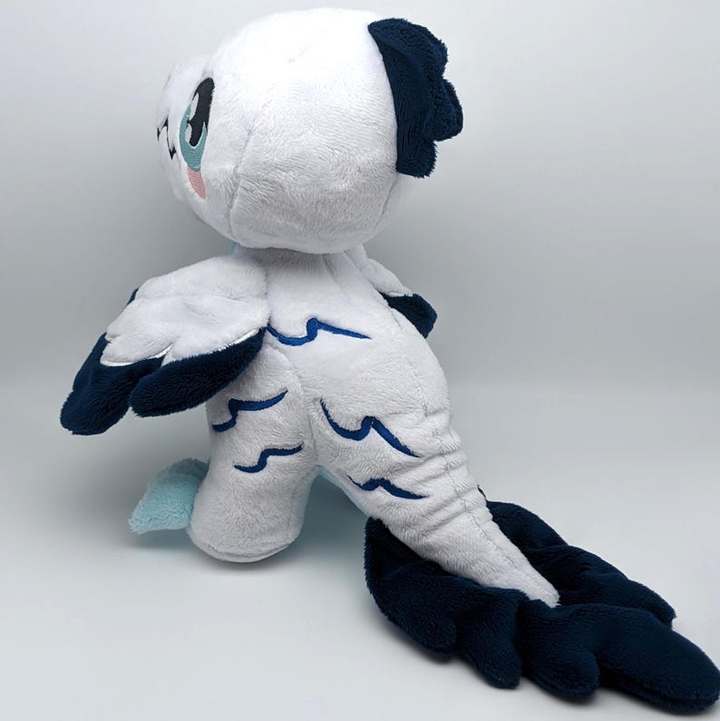 Pyro Raptor Teddy Raptor Plushie White and Navy Blue Feathered Velociraptor Dinosaur ...