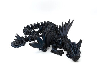Steampunk Dragon 3D Printed Winged Serpent Articulated Fidget Spinner Black and Burnt Titanium PETG