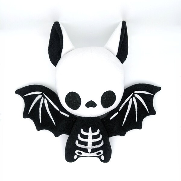 Skeleton Bat Plushie Black and White Bat Stuffie