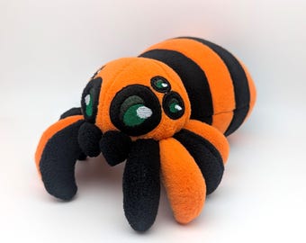 Spider Plushie Orange and Black Fleece Stuffie Striped Plush