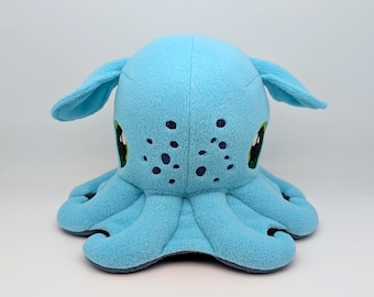 Dumbo Octopus Plushie Light Blue Fleece Stuffie Sewn Embroidered Sea Creature Plush Stuffed Animal