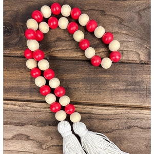 Candy Cane Chirstmas Beaded Garland, Red and White Wood Bead Garland, Wood Bead Christmas Garland, Candy Cane Garland, Tree Garland