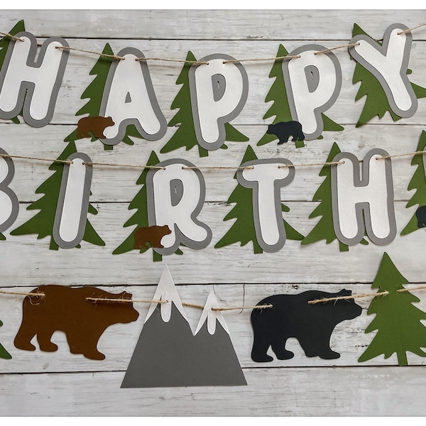 Mountain and Bear Birthday Party Decorations, Mountain and Bears Banner, Adventure Birthday Party Banner