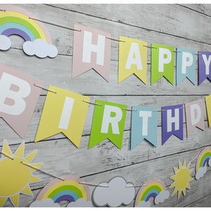 Rainbow Birthday Party Banner, Rainbow Banner and Garland, Rainbow Birthday Party, Personalized Birthday Banner, Pastel Rainbow Decorations