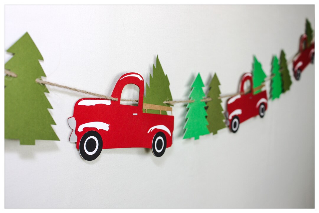 Christmas Red Truck Decor, Christmas Truck Garland, Rustic Red Truck Garland, Christmas Garland ...