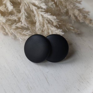 Large round earrings, faux leather stud earrings in black, stainless steel studs with extra wide comfort ear nuts, fabric earring circle studs