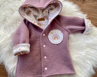 Baby Wendejacke Gr. 68 mit Kapuze, Walkjacke, Babyjacke, Wollwalk, 100% Schurwolle