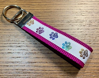 Schlüsselanhänger, Pfote, Weiß, Regenbogen, Metallic, Fuchsia, Gurtband, Accessoires, Hunde