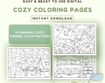 Digital Cozy Coloring Page Bundle  11 Original Illustrations for Adults and Kids