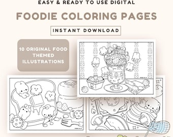 Digital Foodie Coloring Page Bundle  10 Original Illustrations for Adults and Kids