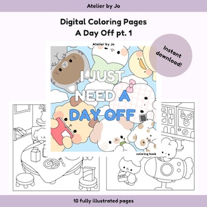 Teil 1 Digitales Ausmalseiten-Set 'A Day Off to Color' zum Ausmalen für Erwachsene und Kinder