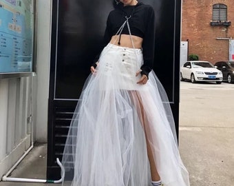 denim dress with tulle skirt