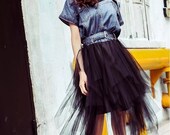 Tulle denim dress Black dress Bohemian dress Lolita dress Evening dress Summer dress Denim dress Bridesmaid dress Party dress Tulle dress