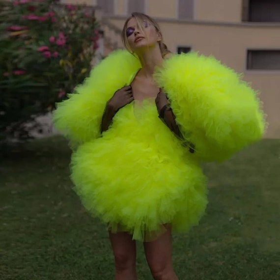Anoi Regeringsverordening rijst Ruffled Tulle Dress Neon Yellow Mini Tulle Dress Party Tulle - Etsy