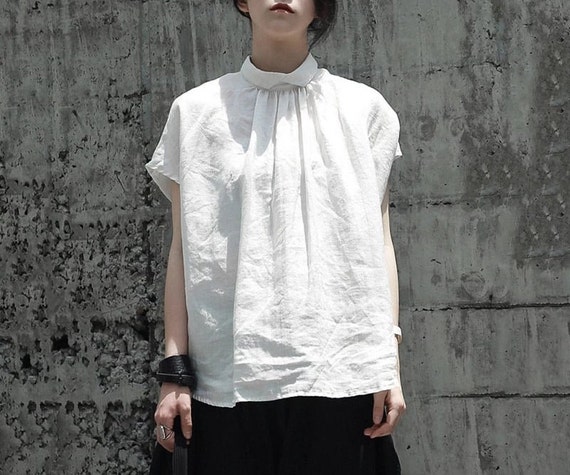 White Linen Blouse Summer Shirt Linen 