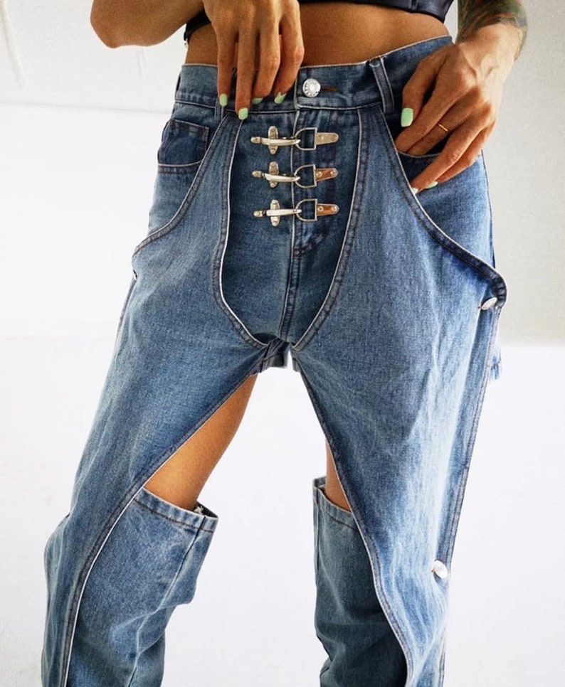 Baggy Hollow Out Jeans Boyfriend Jeans High Waist Jeans Women - Etsy