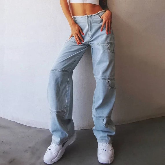 High waisted jeans Wide leg jeans women Mom jeans Patched | Etsy