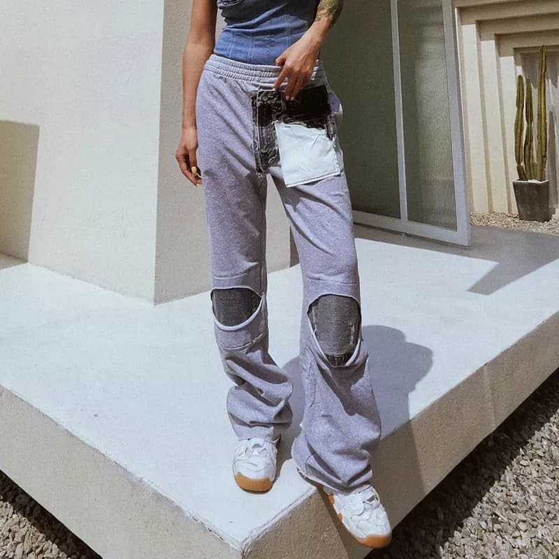 Track Pants With Denim Patches 