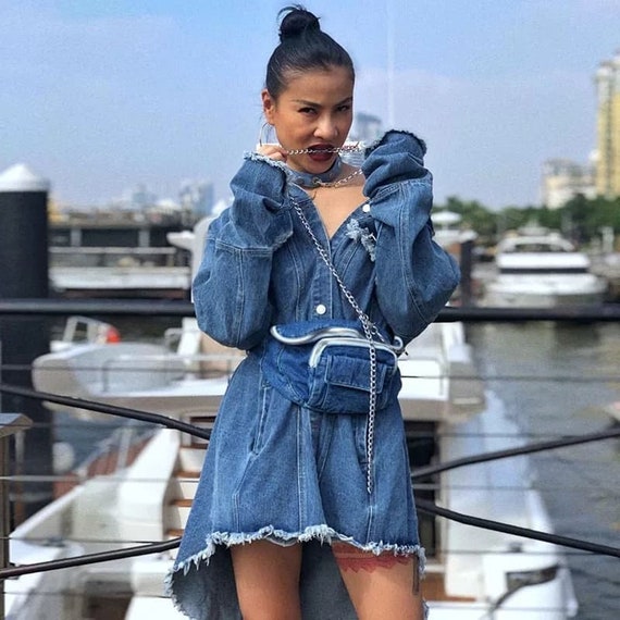 Denim Jacket Long Sleeve Asymmetrical 