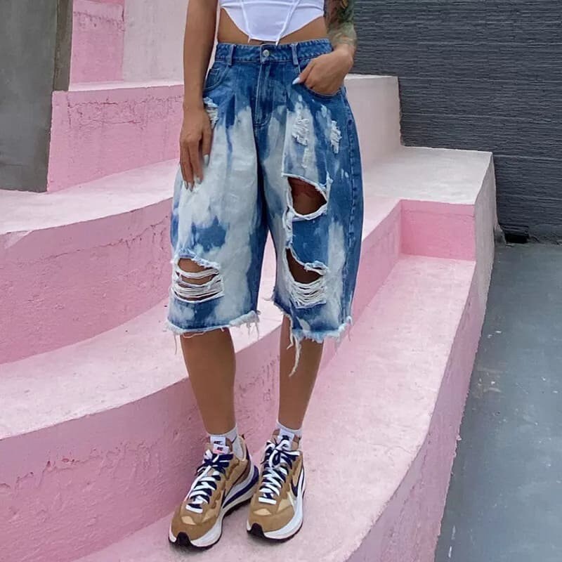 Tie Dye Jean Shorts Baggy Jeans High 