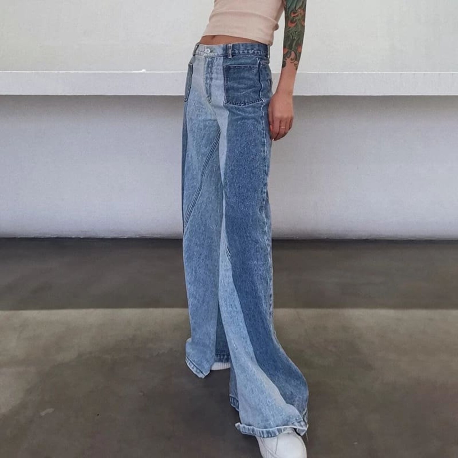 Wide Leg Jeans Patchwork Jeans Vintage Jeans High Waisted - Etsy