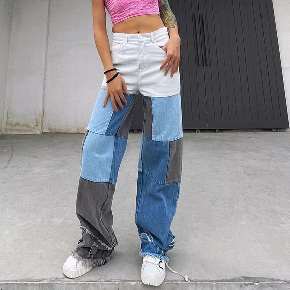High Waist Pacthwork Jeans Casual 