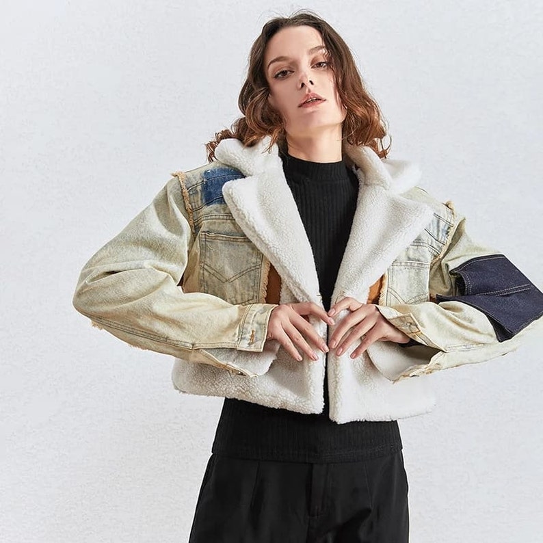 Denim Patchwork Faux Fur Jacket